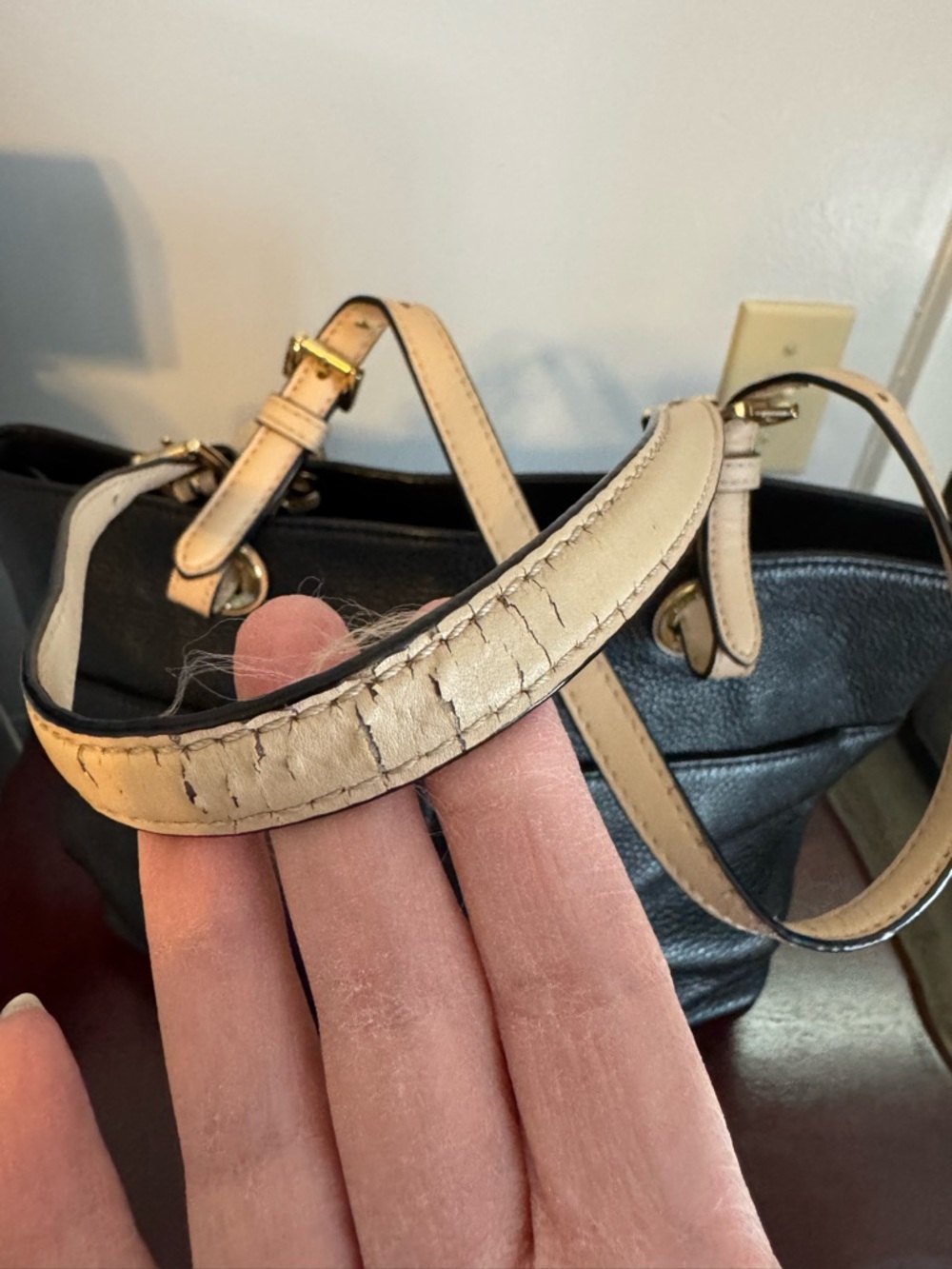 Michael Kors Black Leather Tote with Tan Handles and Gold Hardware - Picture 5 of 5